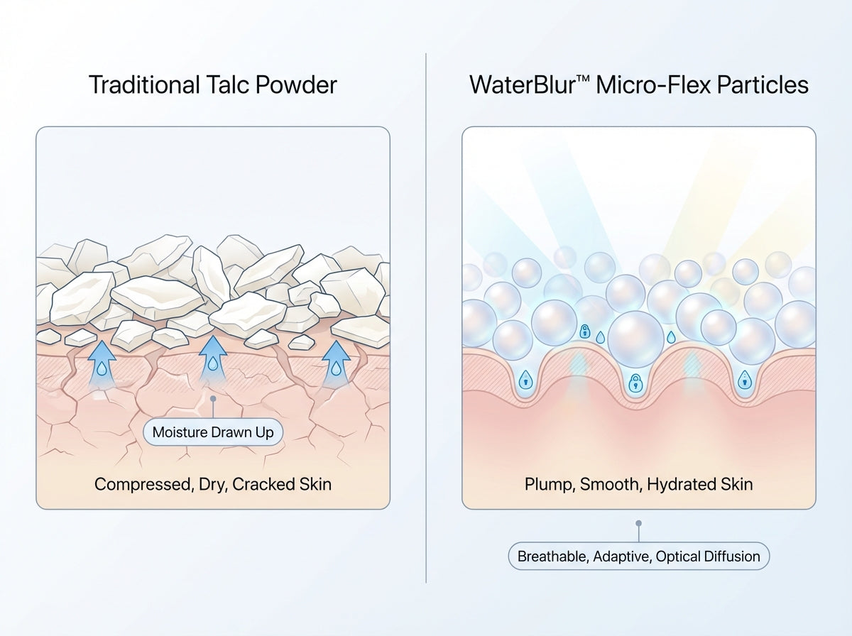 WaterBlur Hydrating Blur Setting Powder applied on real skin